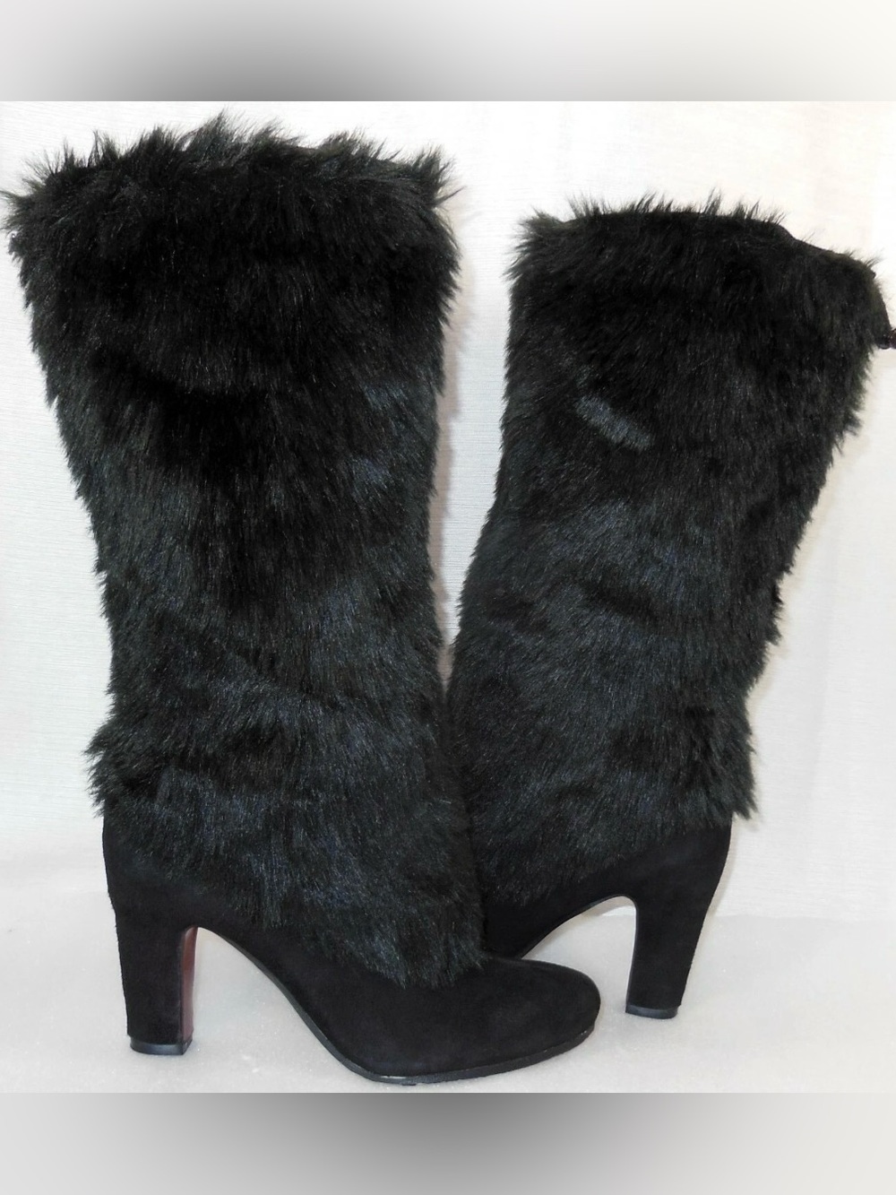 Sam Edelman faux fur Shalin Black Suede Wool Lined Women's Boots Size 8